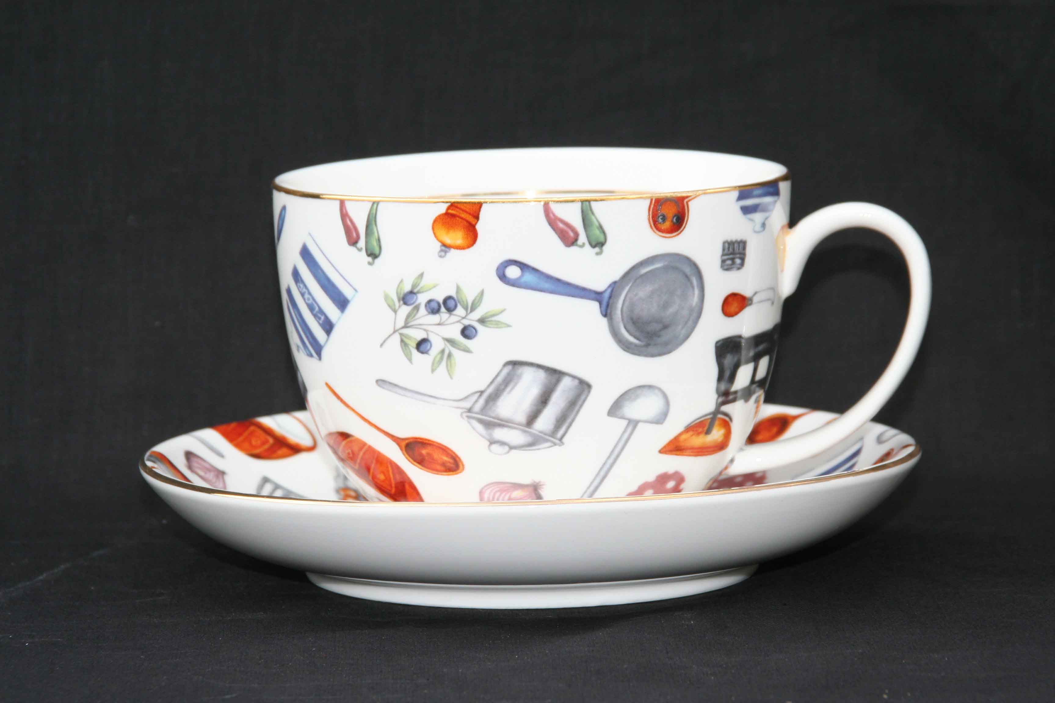 Gourmet Kitchen Large cup and saucer set - Click Image to Close